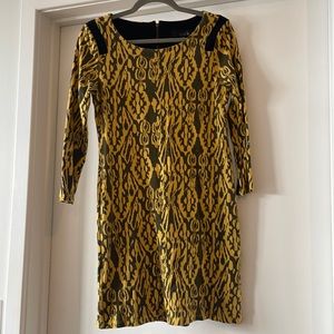 Isabel Lu Mustard Printed 3/4 Sleeve Dress
